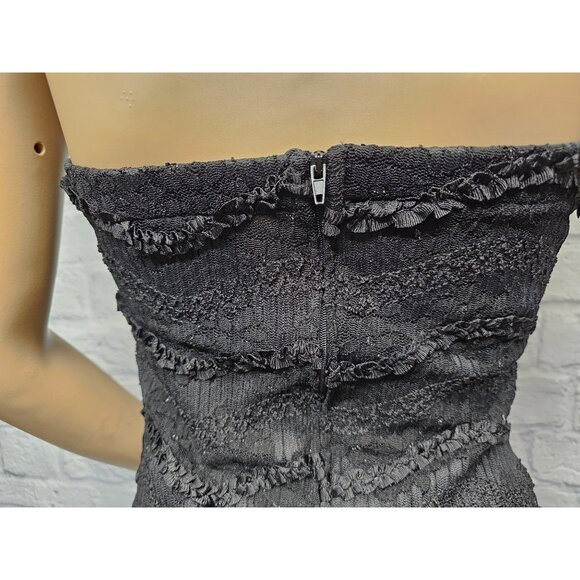 LOVELY DAY M BLACK SEQUIN RUFFLE SATIN BOW PADDED STRAPLESS BODYCON ZIP BACK SHO - Picture 13 of 14